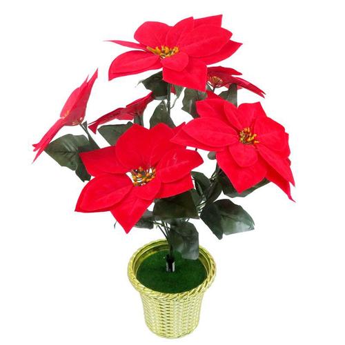 厂家批发圣诞节假花一品红圣诞花朵五头七头一品红仿真绢花人造花